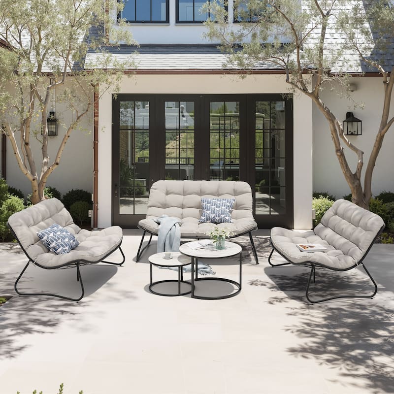 Double Papasan Chair Loveseat Conversation Cushioned Chair Seat for Indoor Outdoor