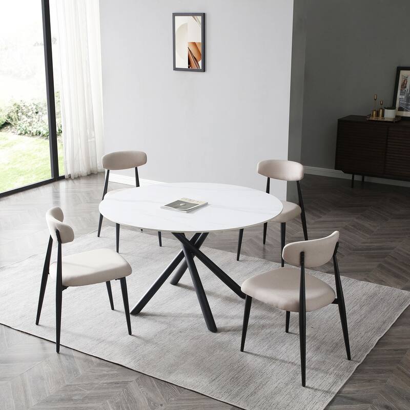 Modern Glam Marble Round Dining Table with Metal Cross Legs