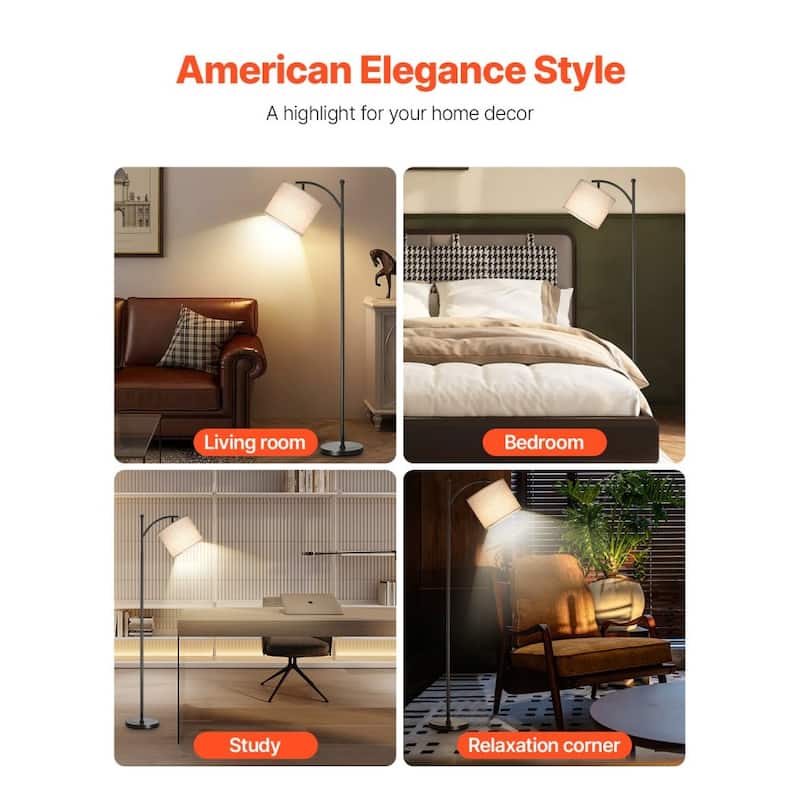 Adjustable LED Floor Lamp with Remote and Foot Switch Rotating Head for Living Room or Bedroom - 61.02"H