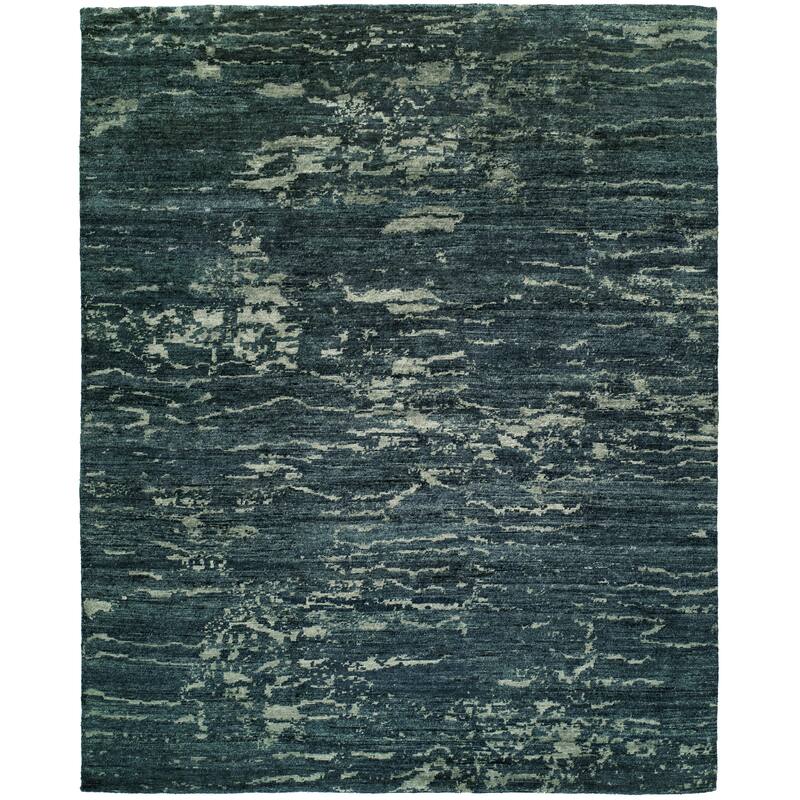 Modern Blue Hand-Knotted Viscose Area Rug - 4' x 6' - Blue