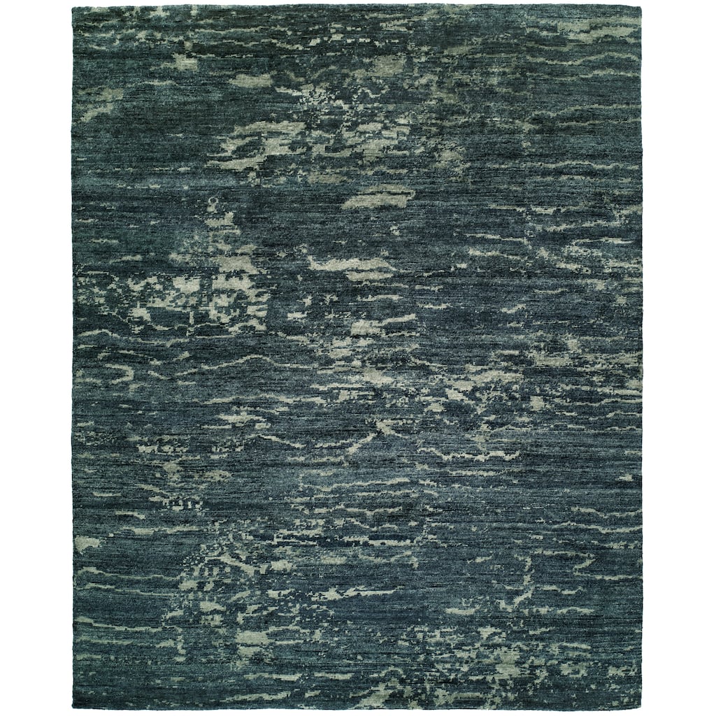 Modern Blue Hand-Knotted Viscose Area Rug