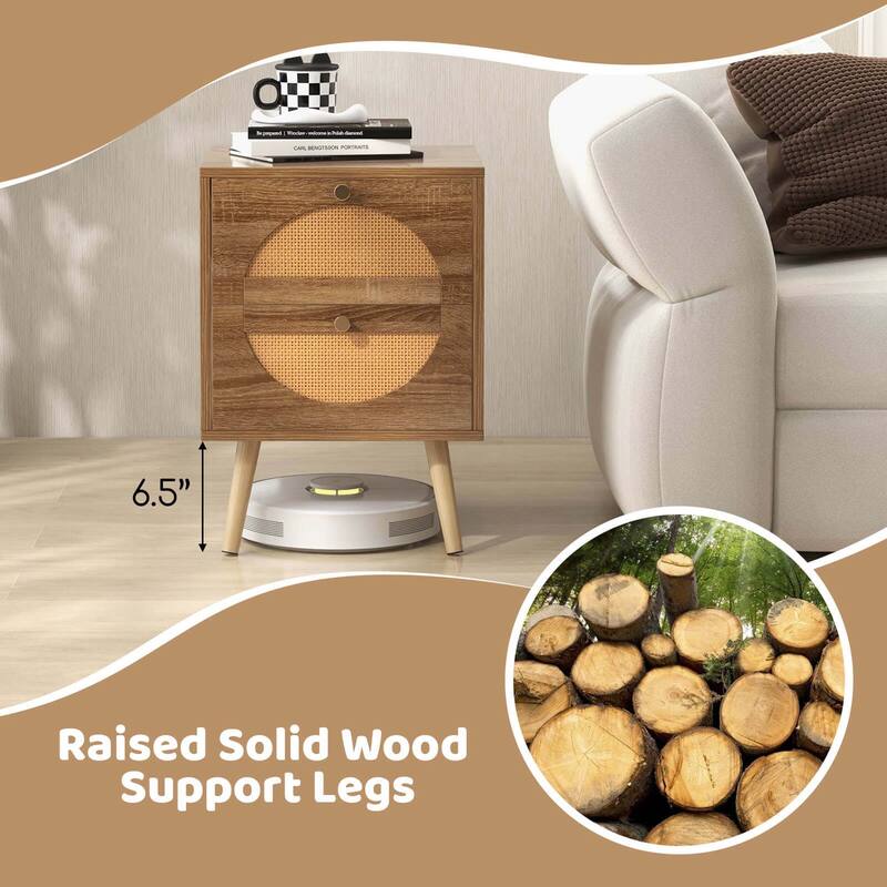 Costway 2Pcs Rattan Nightstand with 2 Drawers Solid Wood Legs Compact - See Details