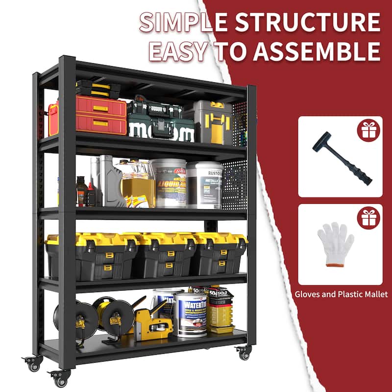 5 Tier Adjustable Shelving with Pegboard and Wheel