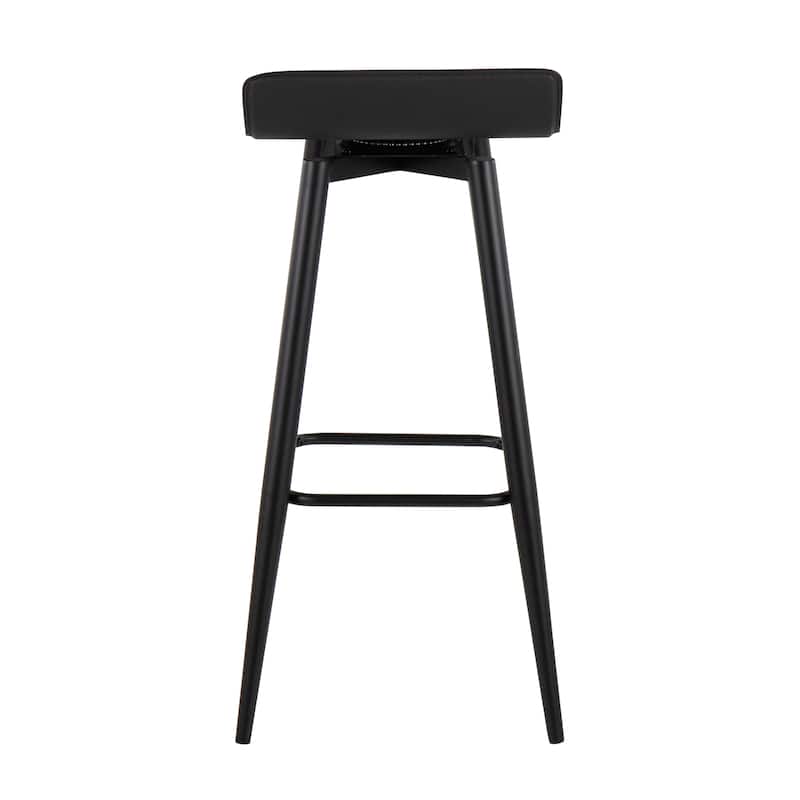 Ale Fixed-Height Bar Stool in Black Steel and Grey Faux - Set of 2 - 15"Lx15"Wx32.5"H