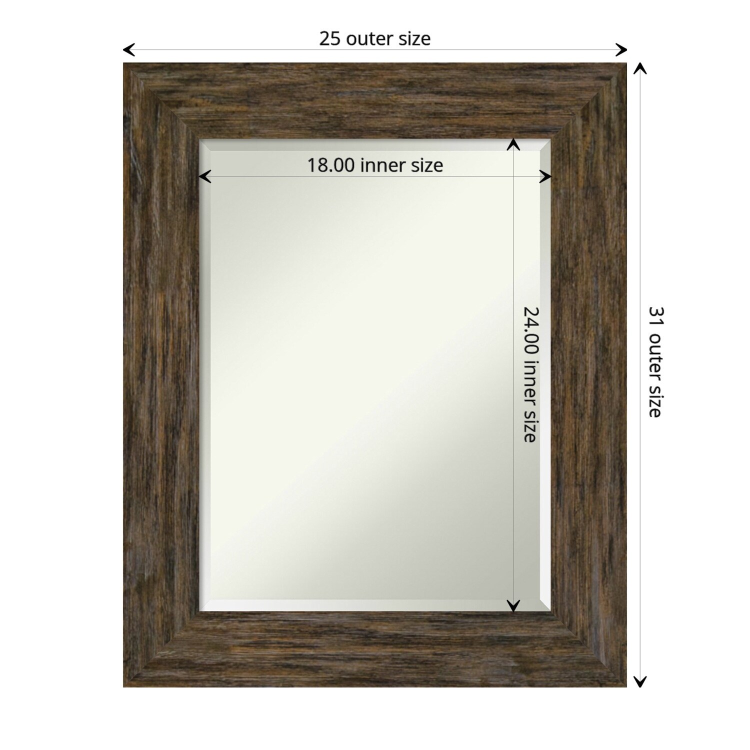 Beveled Wood Bathroom Wall Mirror - Fencepost Brown Frame
