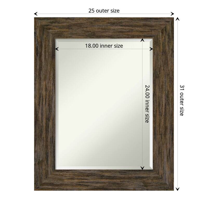 Beveled Wood Wall Mirror - Fencepost Brown Frame - Outer Size: 25 x 31 in