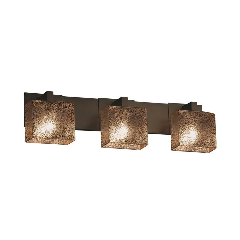 Justice Design Fusion Modular 3-light Dark Bronze Bath Bar, Mercury Rectangle Shade - Dark Bronze, Mercury Glass