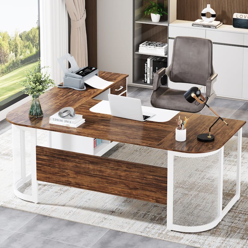 Large 63" L-Shaped Executive Office Desk with 31” File Cabinet