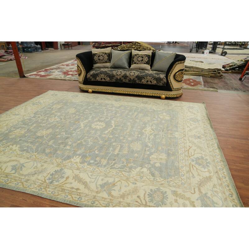 Handmade Floral Oushak Vegetable Dye Area Rug, Floral Geometric Carpet - 11' 11'' X 9' 3''