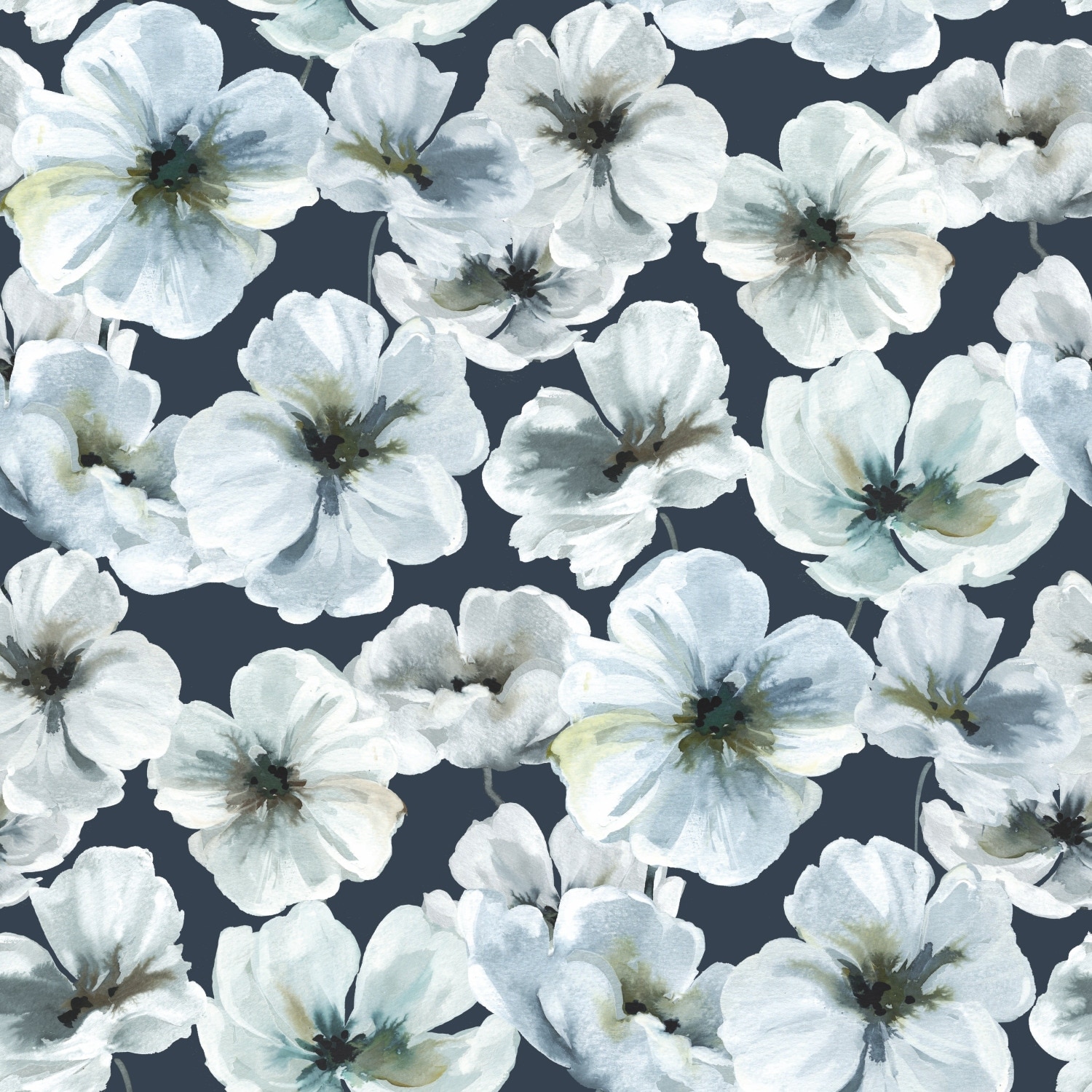 Tamara Day Navy Hawthorn Blossom Peel and Stick Wallpaper Blue By Roommates