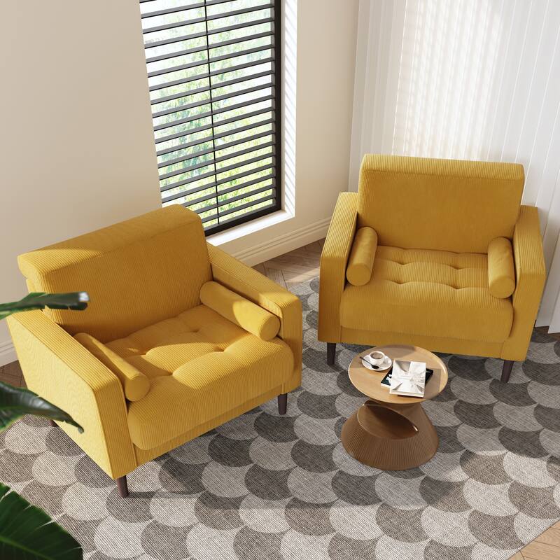 2 Pack Modern Corduroy Wide Armchair with Bolster Pillows