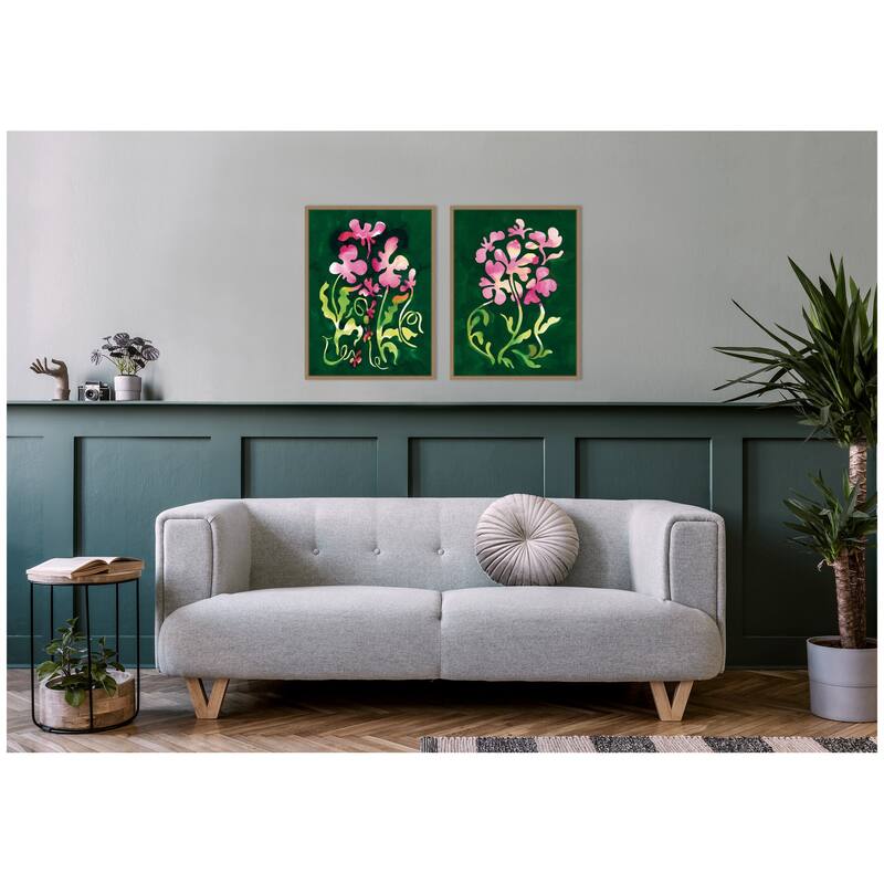 Kate and Laurel Twisting Blooms & Groovy Flowers 2 Piece Framed Canvas Wall Art Set by Lucia Gianello