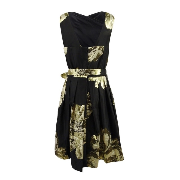 tahari asl metallic jacquard midi dress