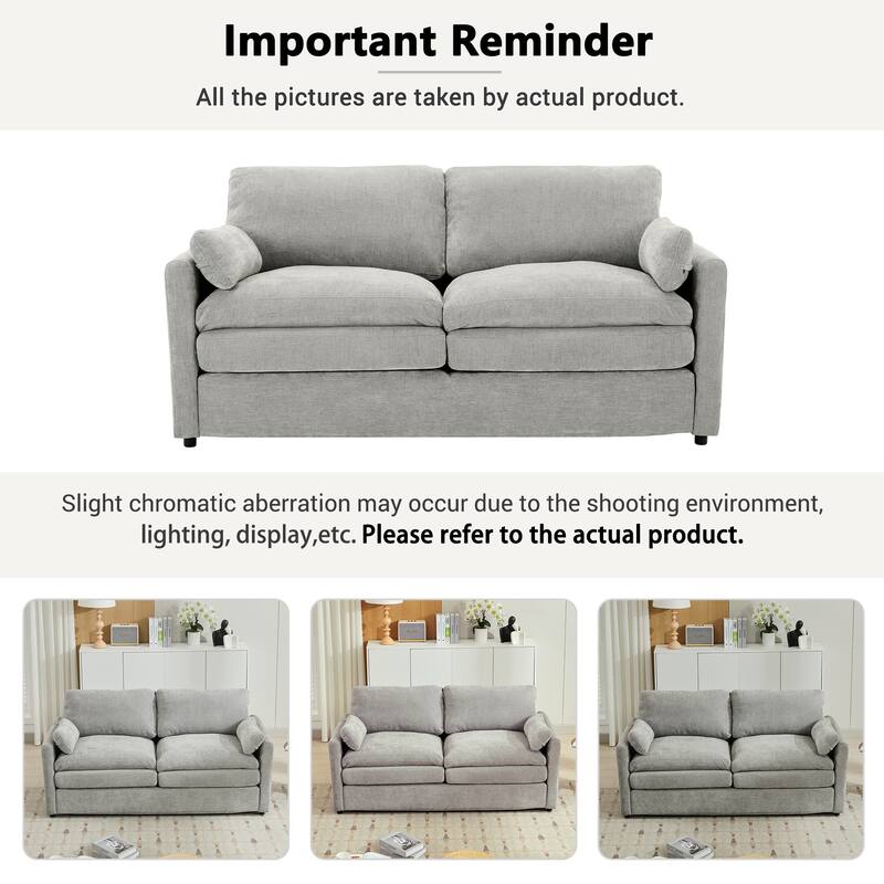 2 Seat Couch Loveseat Sofa with Double-Layered Cushion, Modern Sofa Ergonomic Loveseat Sofa with Lumbar Pillow