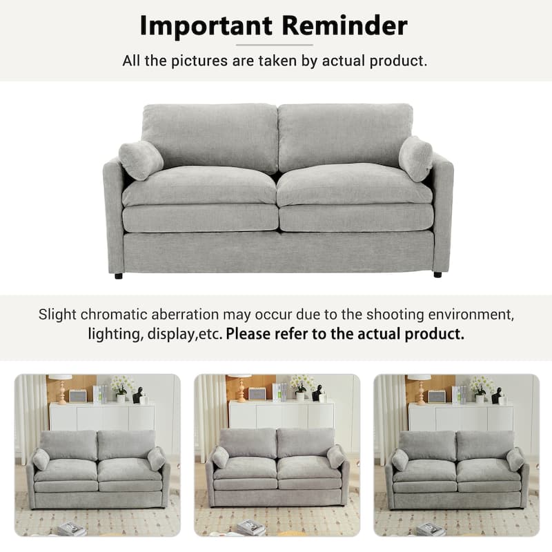 Roomfitters Cozy Oversized Upholstered Loveseat Cloud Sofa with Plush Double Cushion for Living Room, Light Grey