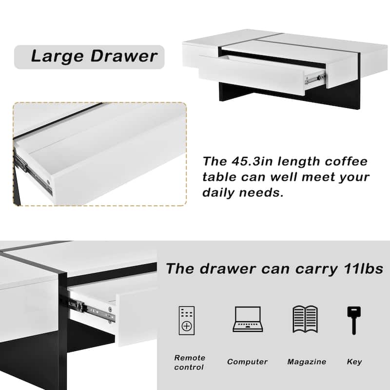 Roomfitters Modern Rectangle Coffee Table with High Gloss Finish, Contemporary Center Table for Living Room or Sofa Seating