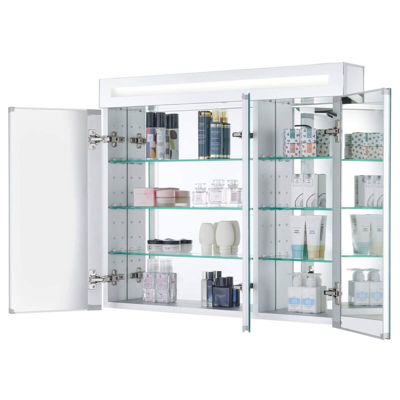 Bathroom Medicine Cabinet, Aluminum, Recessed/Surface Mount, Mirrored Interior w/LED