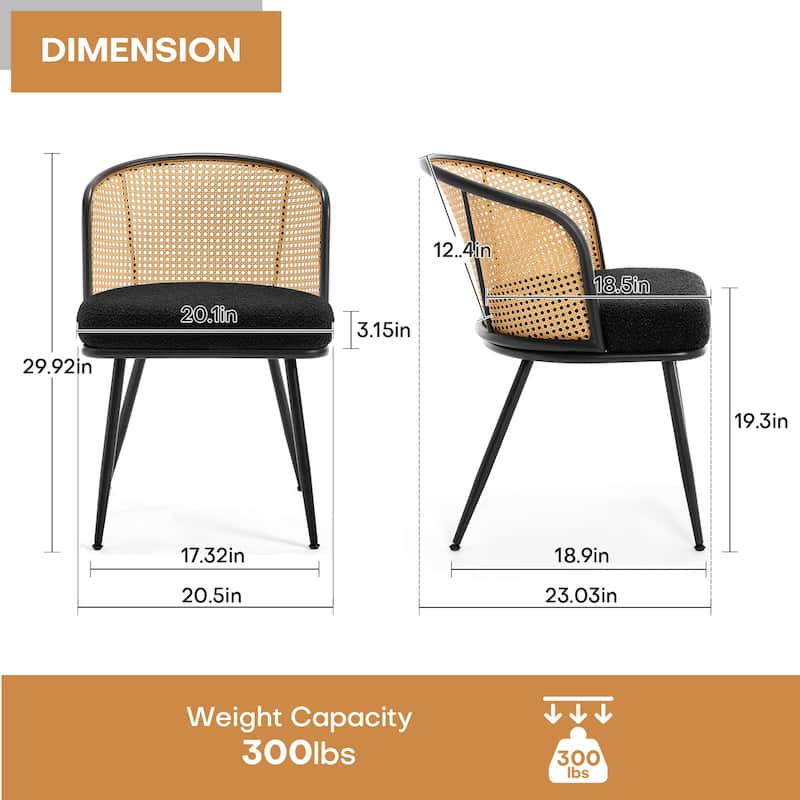 Upholstered Rattan Dining Chairs with Metal Legs Set of 2/4 - 29.92"H x 20.5"W x 23.03"D