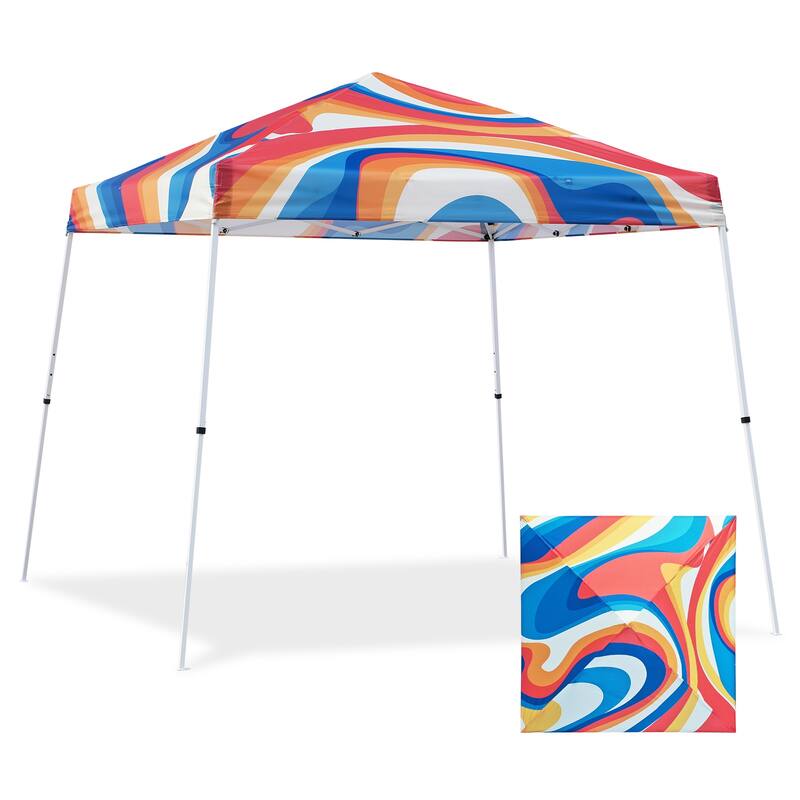 EAGLE PEAK 10x10 Slant Leg Pop-up Canopy Tent Outdoor Beach Canopy Folding Portable Shelter 10x10 Base 8x8 Top (Blue)