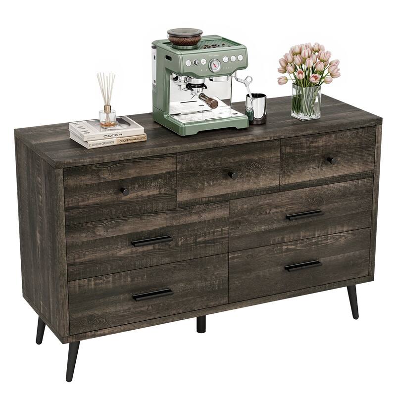 Moasis 47" W 6 Drawers Double Dresser for Bedroom, Chests of drawers - Dark Rustic Oak - 7-drawer