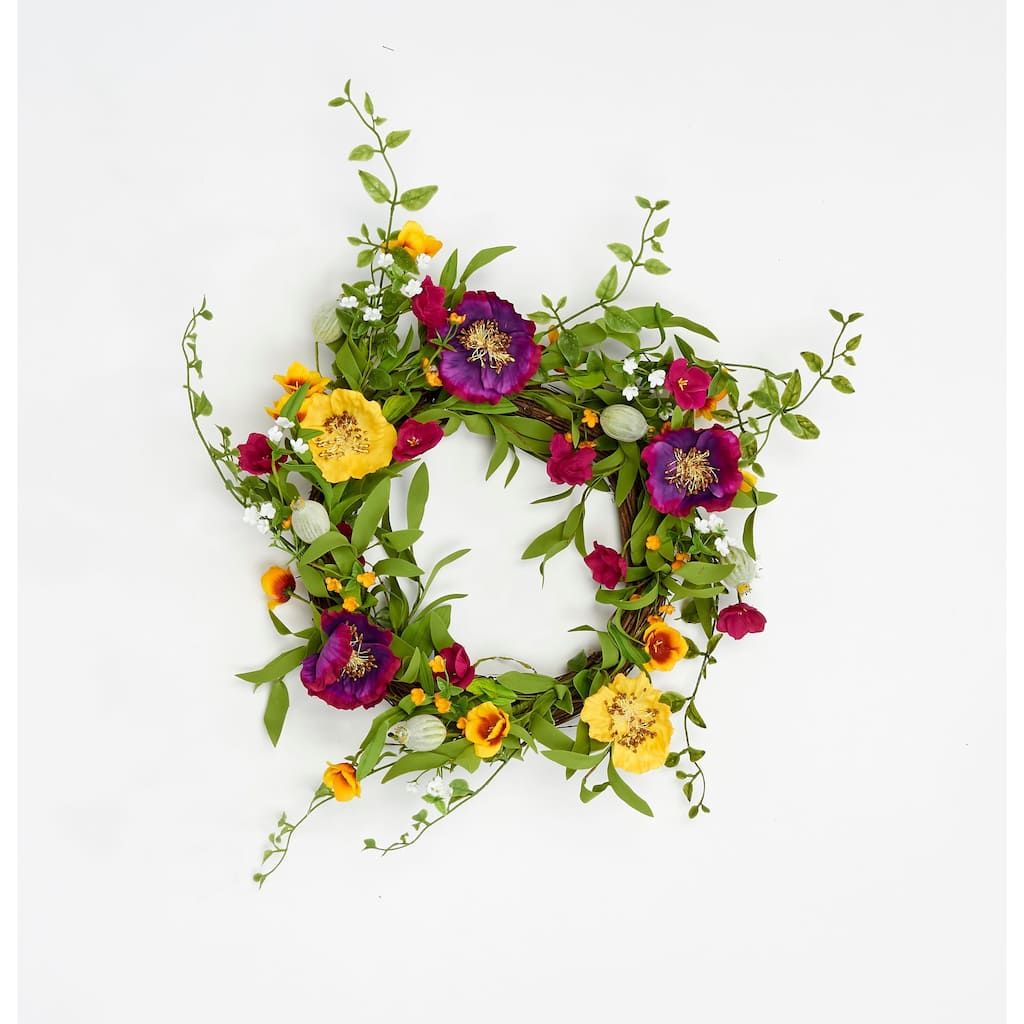 22" Mixed Flower Wreath w/ Pods on Natural Twig Base - 22