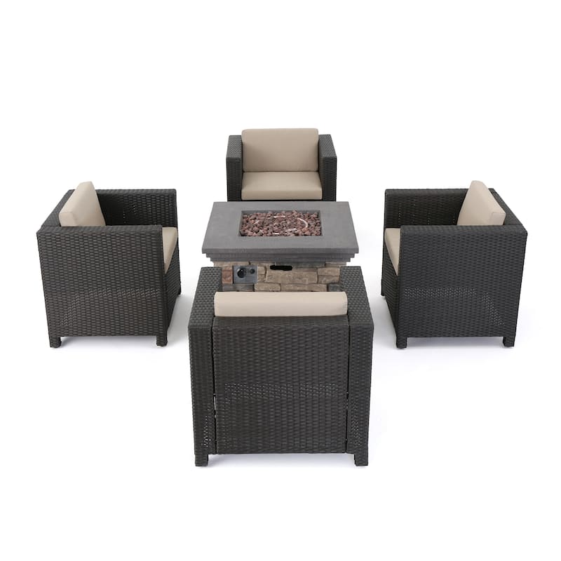 Puerta Outdoor 5-piece Club Chair and Fire Pit Set by Christopher Knight Home