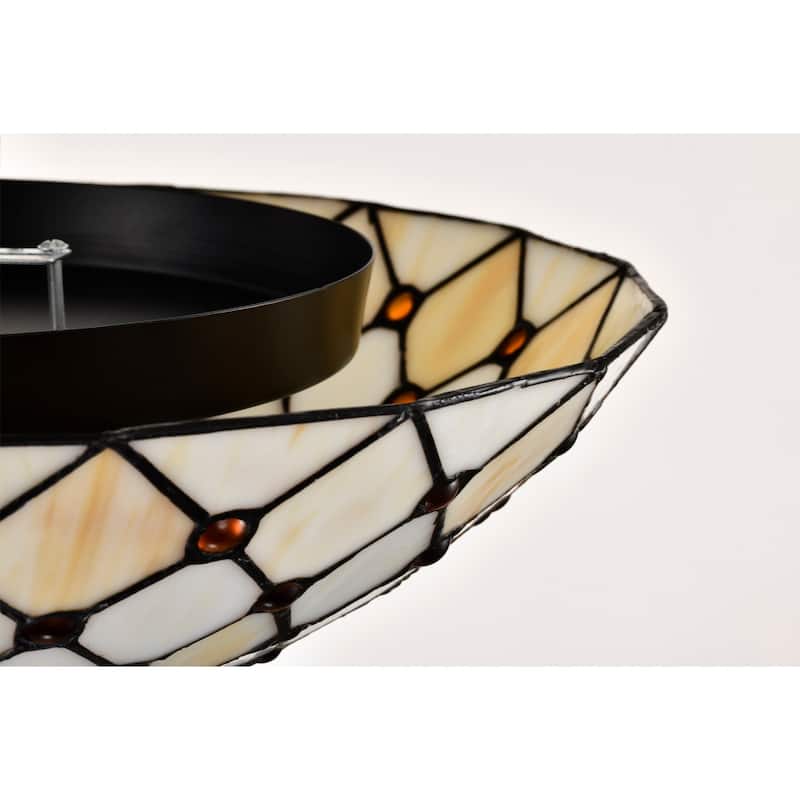 Celand Ivory with Amber Beads Flushmount Ceiling Lamp Tiffany Style Glass Shade - Ivory-Amber