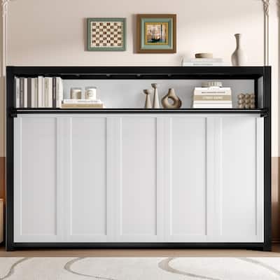 Foldable Bookcase Bed Twin Murphy Bed with Open Shelf and Hanging Rod