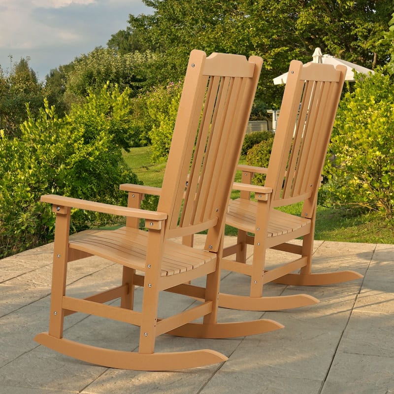 Vrakae 2 PCS Patio All Weather Resistant High Back Rocking Chair