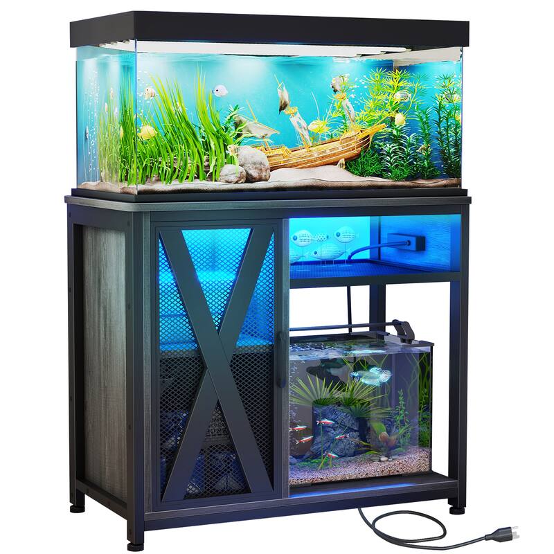 Moasis 50 Gallon Aquarium Stand with Power Outlets & LED Light - Grey