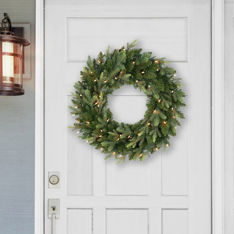 Puleo International 24" Pre-Lit Balsam Fir Wreath - Green