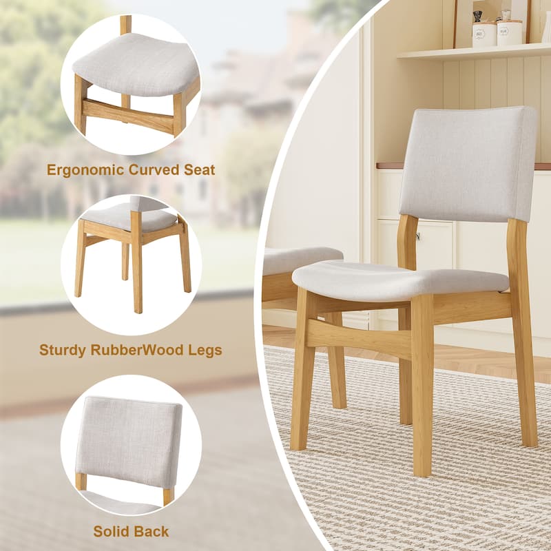 Roomfitters 5-Piece Modern Dining Set, Rectangular Kitchen Table with 4 Upholstered Linen Chairs, Solid Wood Legs