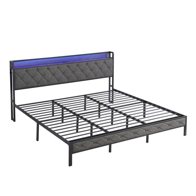 Noise Free Heavy Metal Platform Bed Frame with USB Ports & Light Control
