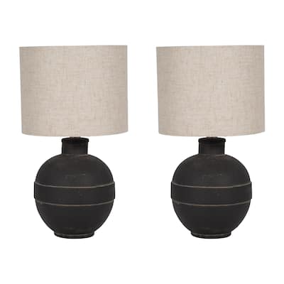 Sagebrook Home Neutral Textured Set Of 2 Ceramic 18" Table Lamp, Darkk Gray, Round - 9" x 9" x 18"