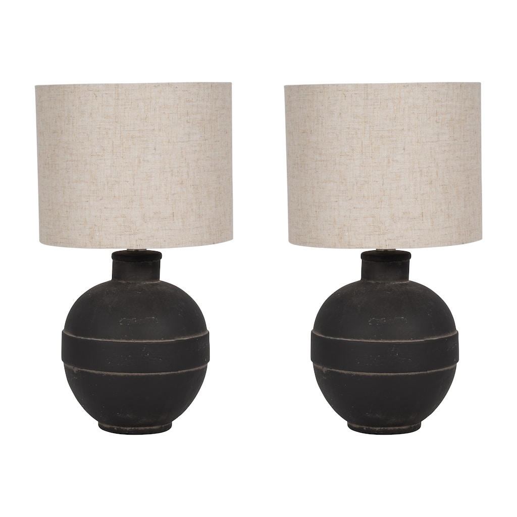Sagebrook Home Neutral Textured Set Of 2 Ceramic 18" Table Lamp, Darkk Gray, Round - 9" x 9" x 18"