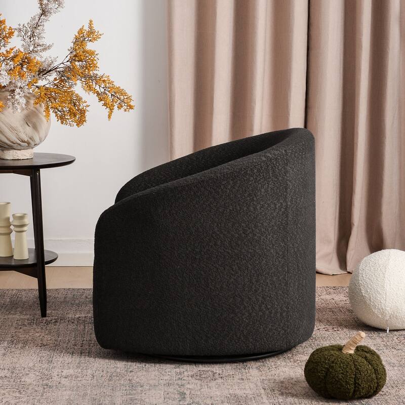 KINWELL 32"W Boucle Upholstered Swivel Barrel Accent Armchair