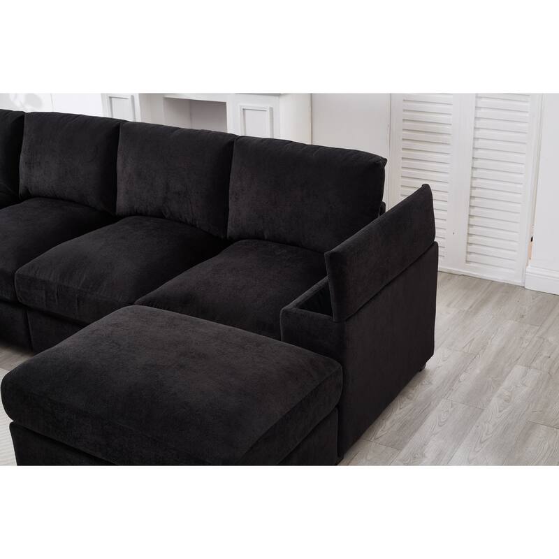 122" Corduroy Sectional Sofa with Two Movable Ottomans