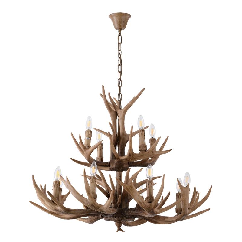 12-Light 2-Tier Polyresin Antler Lighting Fixture