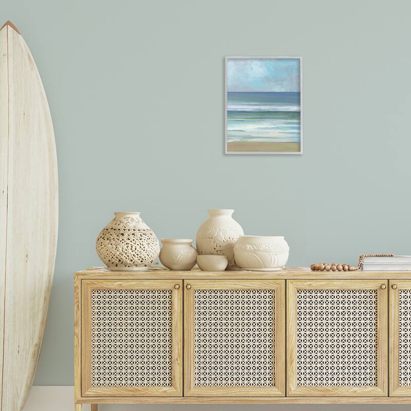 Stupell Calming Blue Waves Impression Framed Giclee Art Design By Sally Swatland