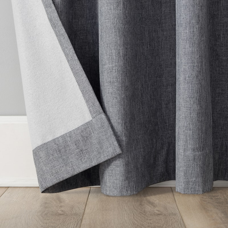 Sun Zero Tyrell Tonal Texture Draft Shield Fleece Insulated Total Blackout Grommet Curtain Panel, Single Panel