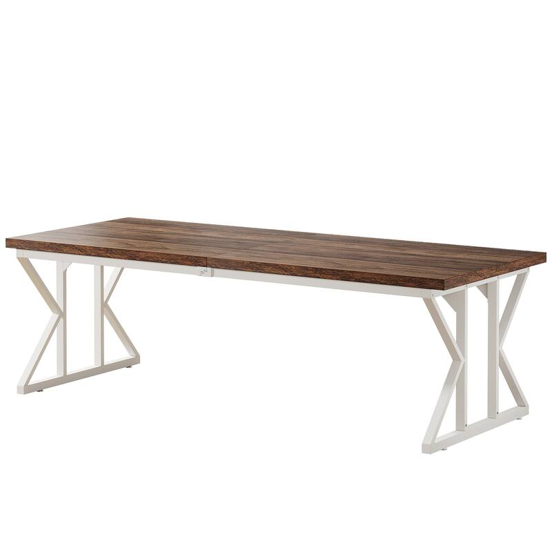 71" Dining Table for 6, Rustic Rectangular Kitchen Table with X-Trestle Metal Legs, Wood Top Dinner Table for Dining Room