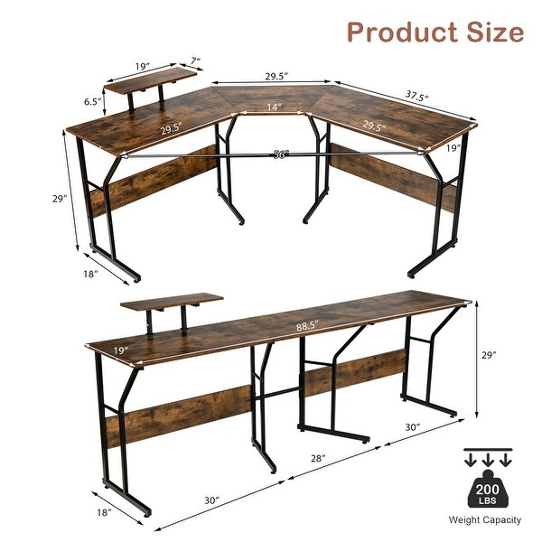 Gymax 88.5'' L Shaped Reversible Computer Desk 2 Person Long