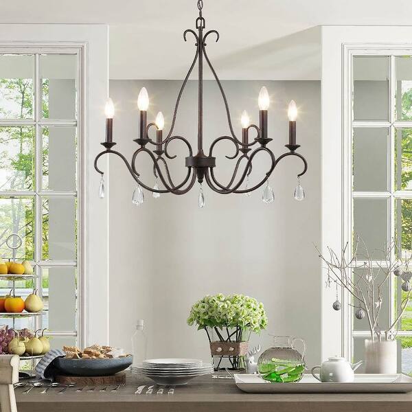 Jona 6-light French Country Crystal Metal Candle Chandelier ...