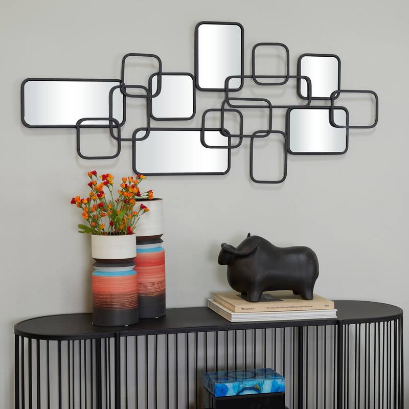 CosmoLiving by Cosmopolitan Artistic Black Metal Geometric Wall Mirror - Black - 46"W, 21"H