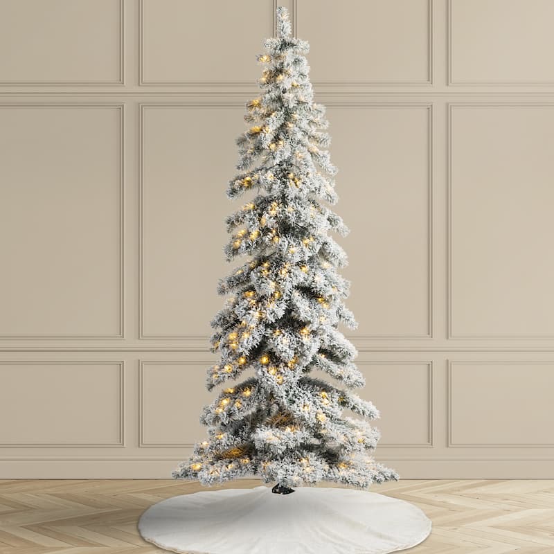 Glitzhome 7.5ft/9ft/12ft Pre-Lit Flocked Layered Spruce Artificial Christmas Trees