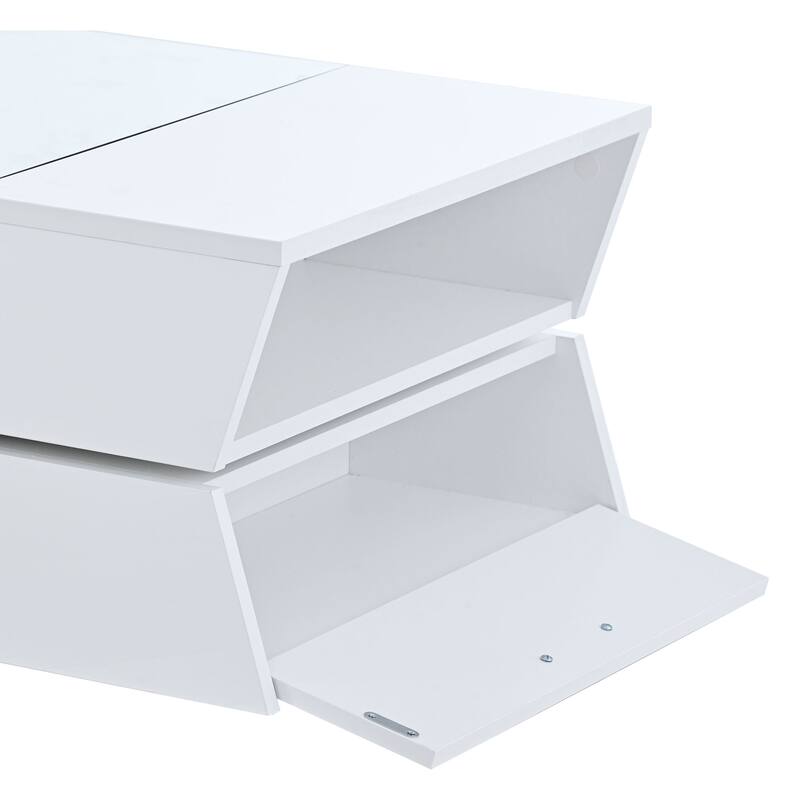 Glass Top Coffee Table with Open Shelves and Cabinets