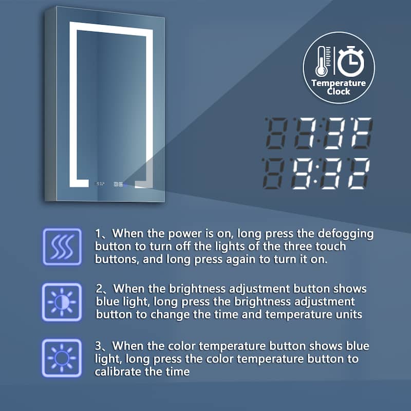 ExBrite LED Lighted Bathroom Medicine Cabinet with Mirror and Shelf,Recessed or Surface Mount,Defog, Stepless Dimming