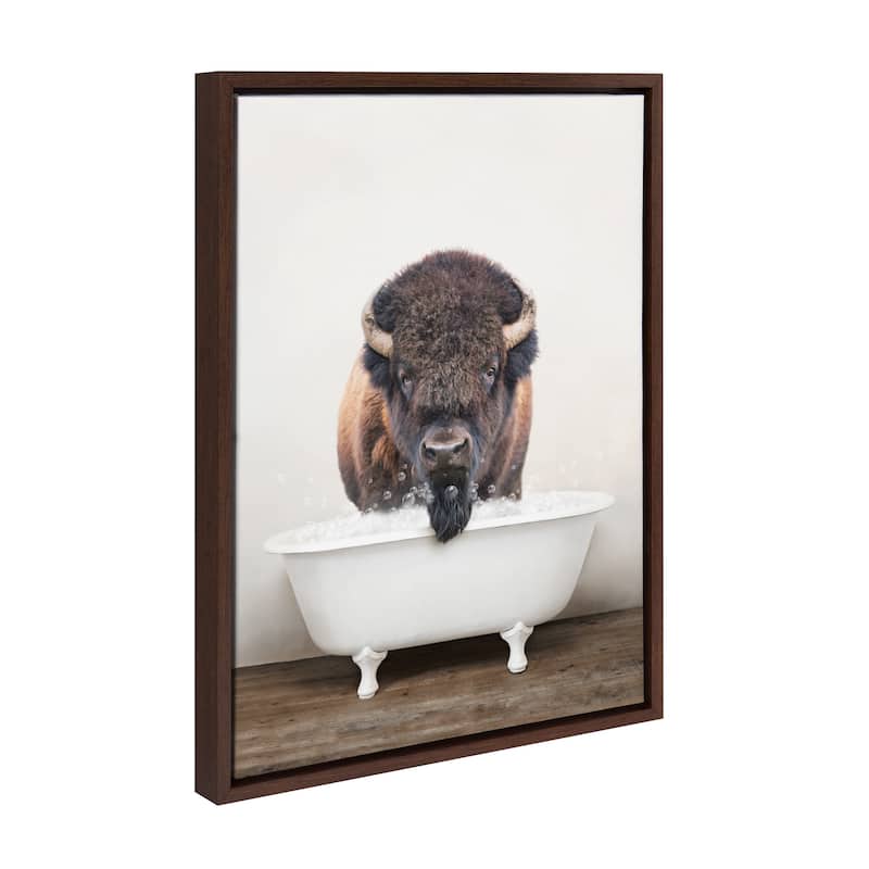 Kate and Laurel Sylvie Bison Bubble Bath Framed Canvas by Amy Peterson - Brown - 18x24