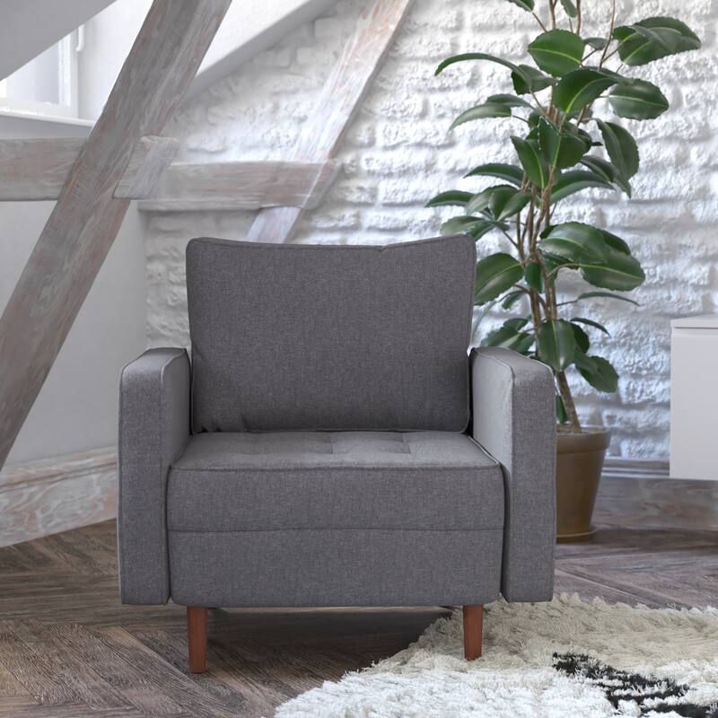 Compact Upholstered Tufted Chair with Wooden Legs - 30.5"D x 33"W x 33"H - Dark Gray