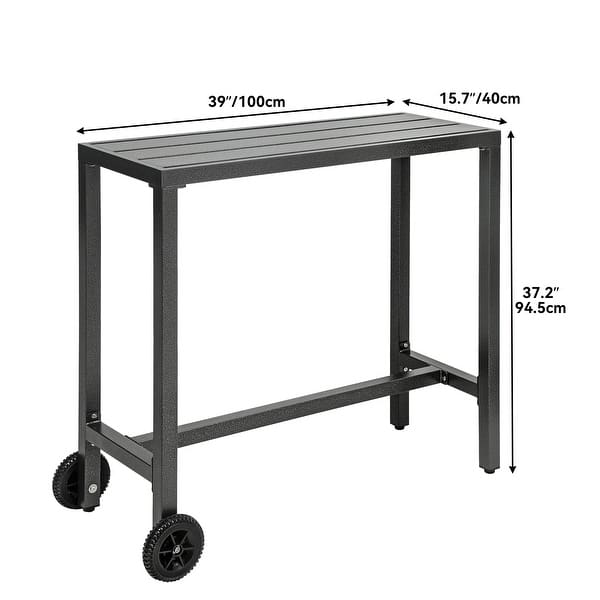 dimension image slide 1 of 2, Moasis Patio Metal Counter Table Bar Table with Wheels (Table Only)